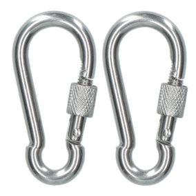 2 x Carabiner Carbine Hook with Screw Gate 6mm MARINE GRADE Stainless Steel