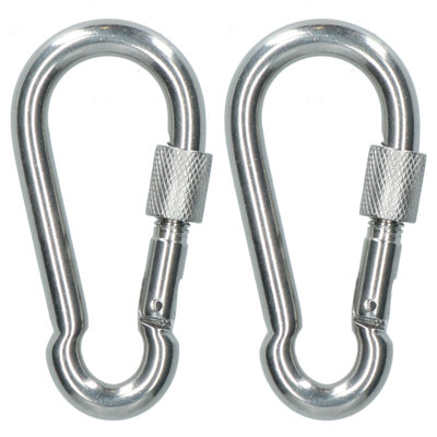 2 x Carabiner Carbine Hook with Screw Gate 8mm MARINE GRADE Stainless Steel