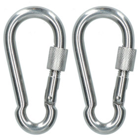 2 x Carabiner Carbine Hook with Screw Gate 8mm MARINE GRADE Stainless Steel