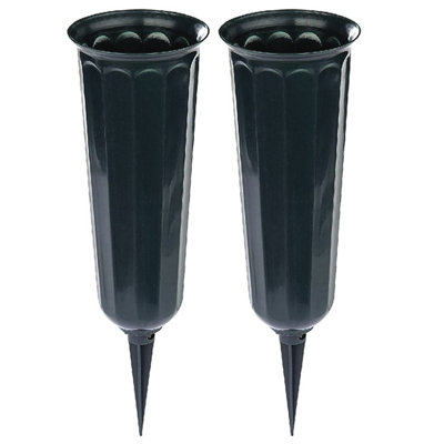 2 x Cemetery Vases - Weather Resistant Plastic Spiked Memorial Grave Vase for Fresh or Artificial Flowers - Each H25.5 x 7.5cm