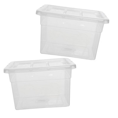 2 x Clear Plastic Stackable Transparent Storage Boxes 64 Litre Complete ...