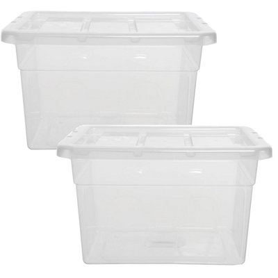 2 x Clear Plastic Stackable Transparent Storage Boxes 96 Litre Complete ...