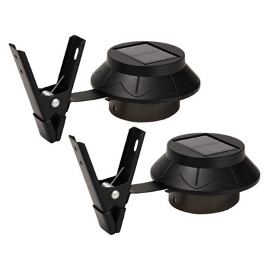 2 x Clip On Garden Lights - Solar Powered Weather Resistant Outdoor LED Security Lighting for Guttering, Fences, Walls