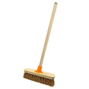 2 x Coco 10" Traditional Wooden Sweeping Brush With Handle & Support Bracket