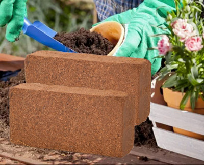 2 x Coco Peat Brick Coir Compost Block 10L Coconut Potting Fibre Compressed Soil