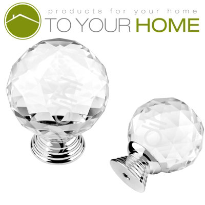 2 x Crystal Door Knobs Globe Clear Cabinet Drawer Wardrobe Handle