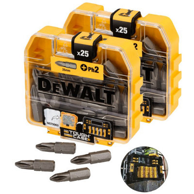 2 x Dewalt 25 Piece PH2 Standard Philips Screwdriver Bit Set Flex Tough Case