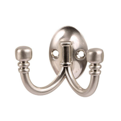 2 x Double Coat Hooks Satin Nickel Metal Ball End