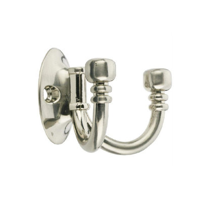 2 x Double Coat Hooks Satin Nickel Metal Ball End - 3