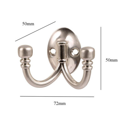 2 x Double Coat Hooks Satin Nickel Metal Ball End - 4