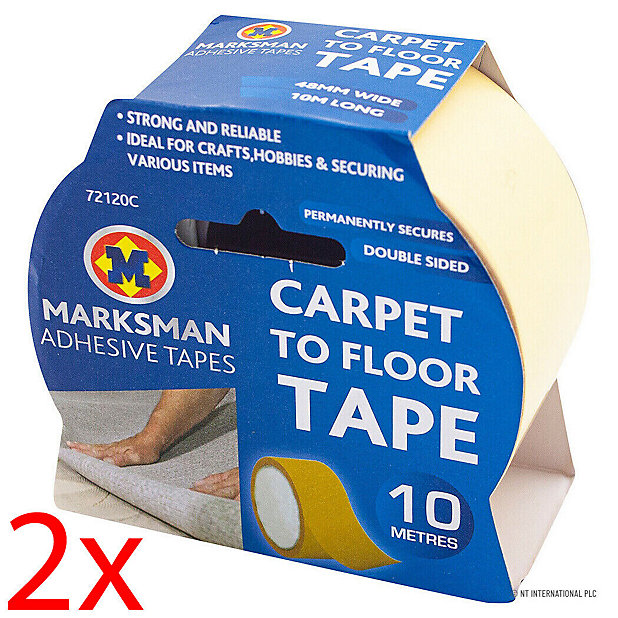 2 X Double Sided Carpet To Floor Tape Adhesive Strong Sticky Rug 48mm X 10m  New