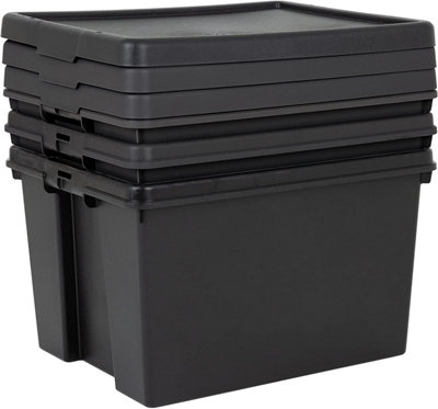 2 x Extra Large 62 Litre Stackable Black Strong Impact Resistant Plastic Containers With Lids