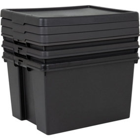 2 x Extra Large 62 Litre Stackable Black Strong Impact Resistant Plastic Containers With Lids