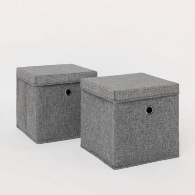 2 x Fabric Storage Boxes with Lid Foldable Square Organiser DIY at B&Q