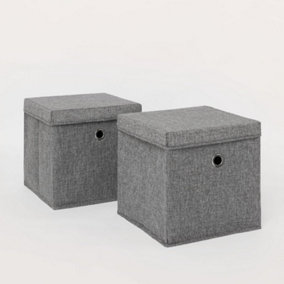 2 x Fabric Storage Boxes with Lid Foldable Square Organiser