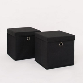 2 x Fabric Storage Boxes with Lid Foldable Square Organiser