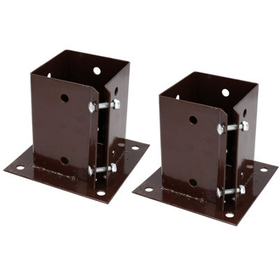 2 x Fence Post Decking Bolt Down Support Holder Clamp For Posts 100mm x ...