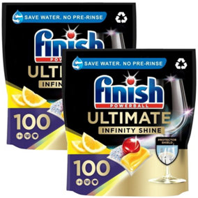 2 x Finish Ultimate Infinity Shine Dishwasher Tablets Lemon 100 Tablets