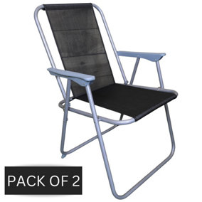 2 x Foldable Garden Chairs Fixed position garden chairs with grey frame and black fabric