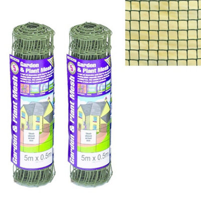 2 x Gardman 50mm Garden Plant Mesh Fence Green Plant Support 69030 0.5m x 5m