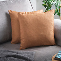 2 x Gold Cushions with Inserts - Large Square Jewel Toned Textured Zipped Covers with Hollowfibre Pads - Each 46 x 46cm