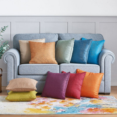 2 x Gold Cushions with Inserts - Large Square Jewel Toned Textured Zipped Covers with Hollowfibre Pads - Each 46 x 46cm