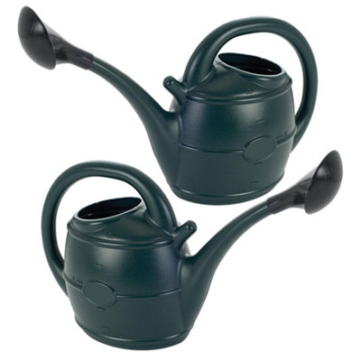 2 x Green 10 Litre Lightweight Garden Watering Cans With Sprinkler Rose Heads & Handles