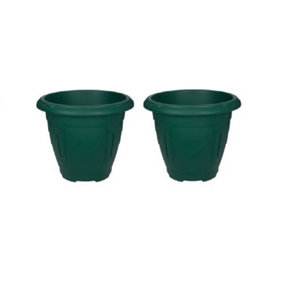 2 x Green Round Venetian Pot Decorative Plastic Garden Flower Planter Pot 33cm