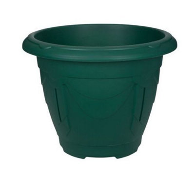 2 x Green Round Venetian Pot Decorative Plastic Garden Flower Planter Pot 33cm