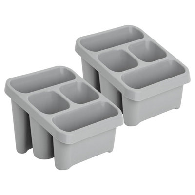 2 x Grey Sink Utensil Holder & Cutlery Drainer With 4 Compartments