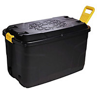2 x Heavy Duty 110 Litre Robust Black Storage Trunk With Wheels & Handles XL Capacity Great For Indoor & Outdoor