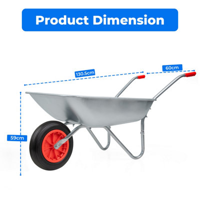 2 x Heavy Duty 65L Galvanised Metal Wheelbarrow Home Garden Cart with ...