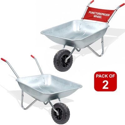 2 x Heavy Duty 65L Galvanised Metal Wheelbarrow Home Garden Cart with ...