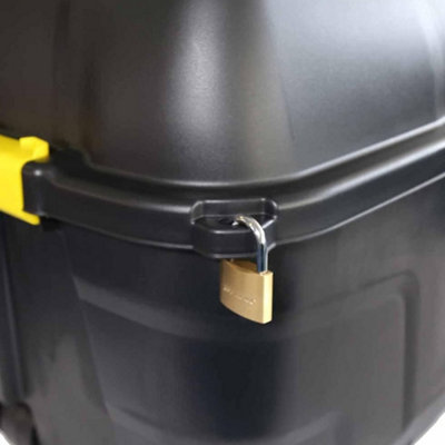 2 x Heavy Duty Black Storage Trunks 110 Litre With Lid & Wheels Great For Indoor & Outdoor Use