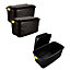 2 x Heavy Duty Black Storage Trunks 145 Litre With Lid & Wheels Handles Great For Indoor & Outdoor Use
