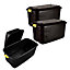 2 x Heavy Duty Black Storage Trunks 42 Litre With Lids Great For Indoor & Outdoor Use