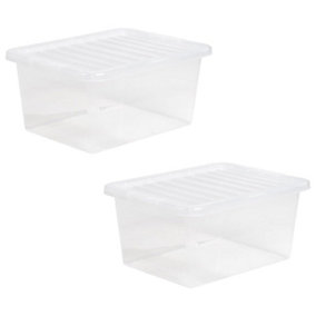 2 x Heavy Duty Multipurpose 12 Litre Home Office Clear Plastic Storage Containers With Lids