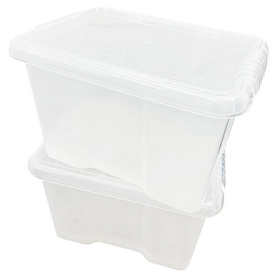 2 x Heavy Duty Multipurpose 24 Litre Home Office Clear Plastic Storage Containers With Lids