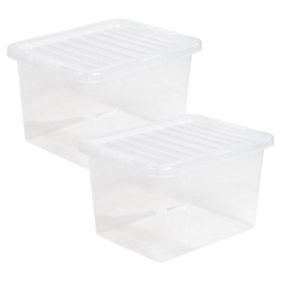 2 x Heavy Duty Multipurpose 27 Litre Home Office Clear Plastic Storage Containers With Lids