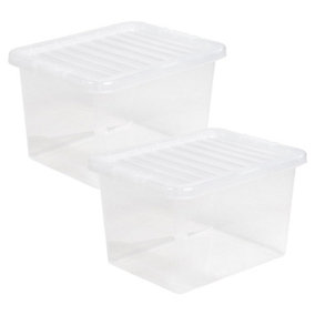 2 x Heavy Duty Multipurpose 45 Litre Home Office Clear Plastic Storage Containers With Lids