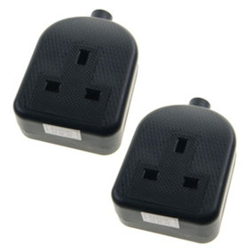 2 x High Impact 1 Gang Trailing Extension Socket, without Plug and Cable, 13A, Black
