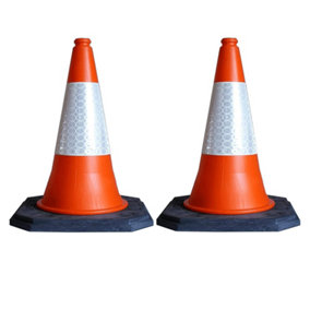 2 x High Visibility Orange Reflective 75cm Self Weighted Road & Pavement Safety Cones
