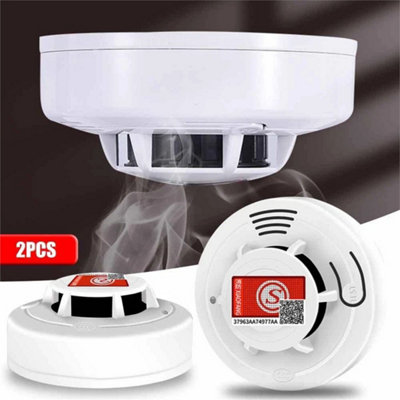 2 x Home Fire Alarm Smoke Detector Gas Sensor Twin Pack with Batteries ...