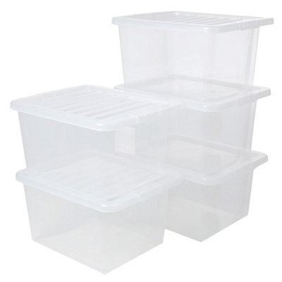 2 x Home Office Clear 22 Litre Transparent Plastic Storage Containers ...