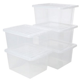 2 x Home Office Clear 22 Litre Transparent Plastic Storage Containers With Lids