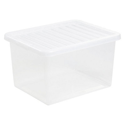 2 x Home Office Clear 64 Litre Transparent Plastic Storage Containers With Lids