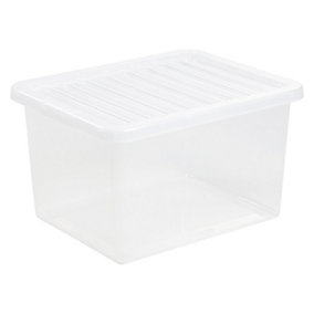 2 x Home Office Clear 64 Litre Transparent Plastic Storage Containers With Lids