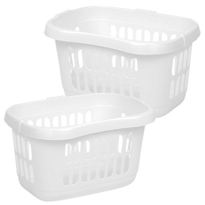 2 x Ice White Hipster Plastic Laundry Baskets For Washing Clothes & Laundry