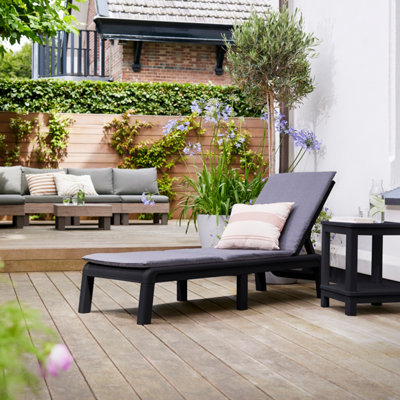 2 X KETER ATLAS SUN LOUNGER BED CHAIR WITH CUSHION GARDEN SEAT GRAPHITE ...
