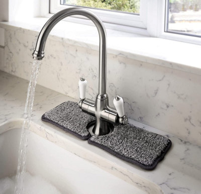 2 x Kitchen & Bathroom Sink Tap Mats - Machine Washable Super Absorbent Microfibre Mat to Prevent Water Stains - Each 38 x 14.5cm